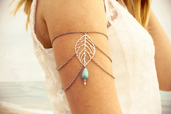 Leaf Arm Cuff with Turquoise Bead