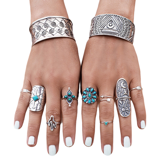 Antique Silver & Turquoise Ring Set